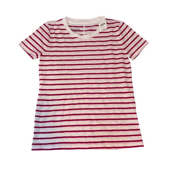 J.Crew Factory Girlfriend Tee XXS Pink White Striped Cotton NWT - Picture 1 of 3